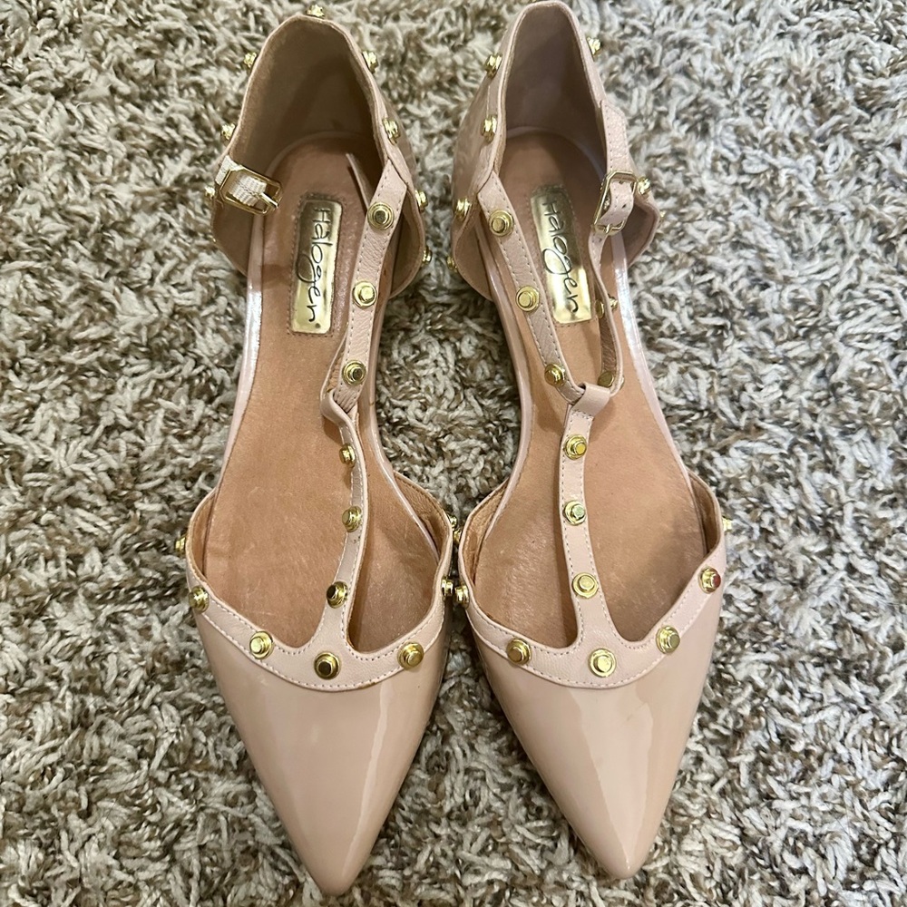Halogen Blush Patent Leather Flats with Gold Studs